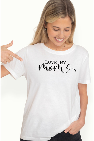 StoryGift Romania Tricou Femei Cu Inimioara Si Mesajul "love My Mom" - Imi Iu...
