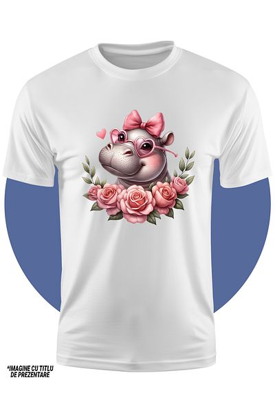 StoryGift Romania Tricou Copii Cu O Femela Hipopotam Care Poarta Niste Ochelari In Forma De Inimioare, Trand