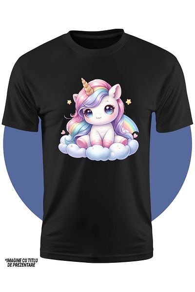 StoryGift Romania Tricou Copii Cu Un Unicorn Vesel, Ilustratie, Imbujorata, Norisor, Bucurie, Stelute 100%