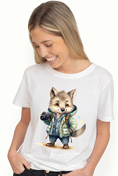 StoryGift Romania Tricou Femei Cu Un Lup Vesel Care Face Poze, Aparat De Foto...