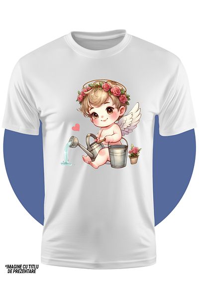 StoryGift Romania Children's T-shirt with a baby watering with a sprinkler, diligence, flower crown, bucket,