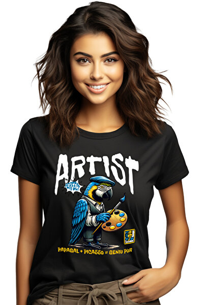 StoryGift Romania Tricou Femei Papagal Artist Pictor Geniu, Arta, Animal Vorbitor Cu Imprimeu Pe F Blk_m