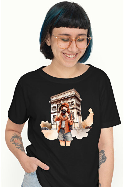 StoryGift Romania Tricou Femei Cu O Fata Care Fotografiaza, Calatorie, Ilustr...