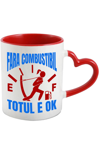 StoryGift Romania Cana Cu Semn Bord Nivel Combustibil Fata Tragand Sfoara Linia Text Fara Combusti, Cu Maner Inim Stg