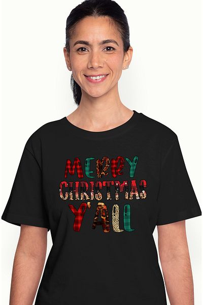 StoryGift Romania Tricou Femei Cu Mesajul "merry Christmas Y'all", Craciun Fericit, Ilustratie, Ia Blk_m