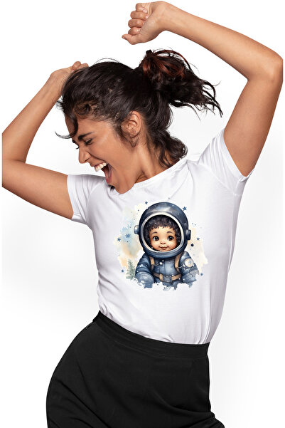 StoryGift Romania Tricou Femei Cu O Fetita In Costum De Astronaut, Ilustratie...