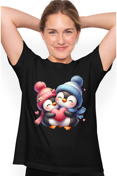 StoryGift Romania Tricou Femei Cu 2 Pinguini Care Se Imbratiseaza Si Tin O In...