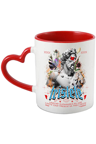 StoryGift Romania Cana Cu Bust Barbat Barba Si Par Lung Text Tristete Uneori Supararea Nu Are Limi, Cu Maner Inim Stg