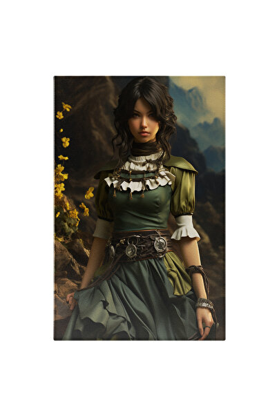 StoryGift Romania Tablou Canvas: Portret Femin Imbracata In Rochie Verde Cu I...