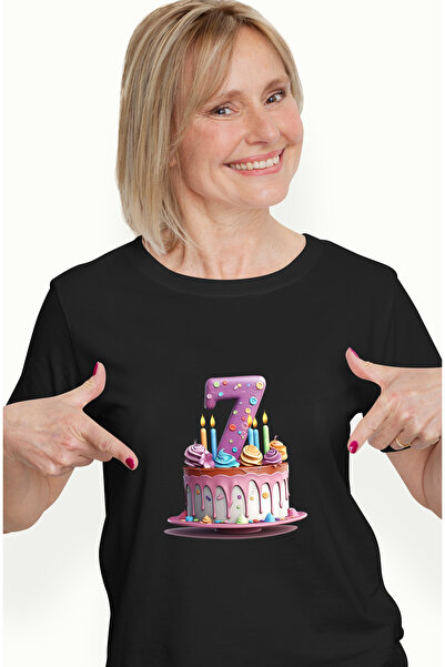 StoryGift Romania Tricou Femei Cu Un Tort Cu Cifra 7, Ilustratie, Pentru Copi...