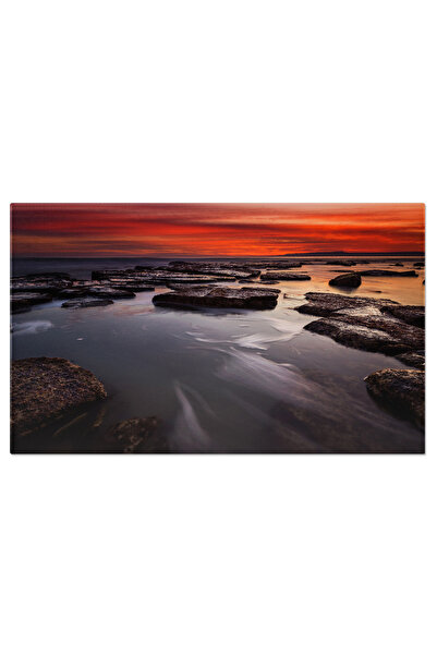 StoryGift Romania Tablou Canvas - Apus De Soare: Reflectii Pe Apa Si Roci, Ce...