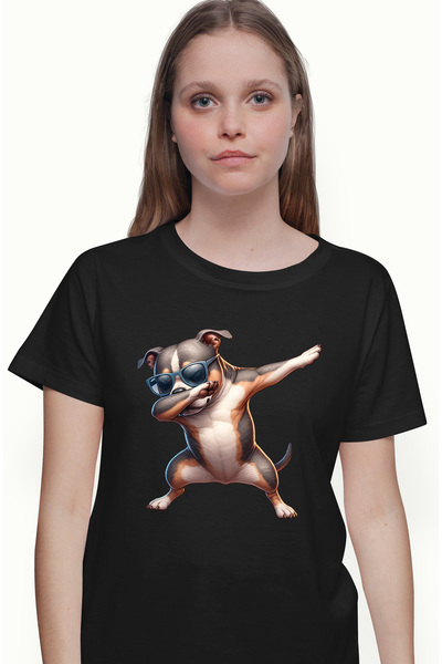 StoryGift Romania Tricou Femei Cu Un Caine Pitbull Care Danseaza, Ilustratie,...
