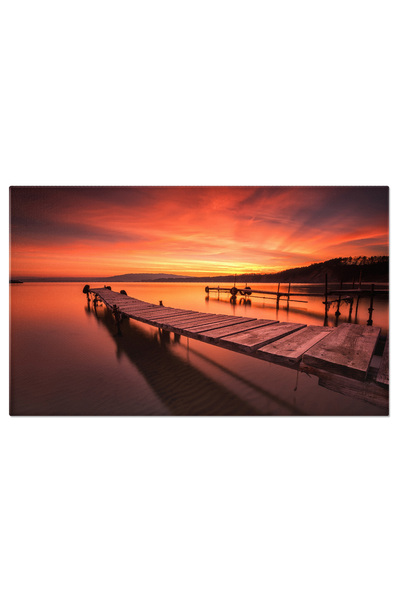 StoryGift Romania Tablou Canvas: Rasarit Incendiar Peste Lac Si Munti