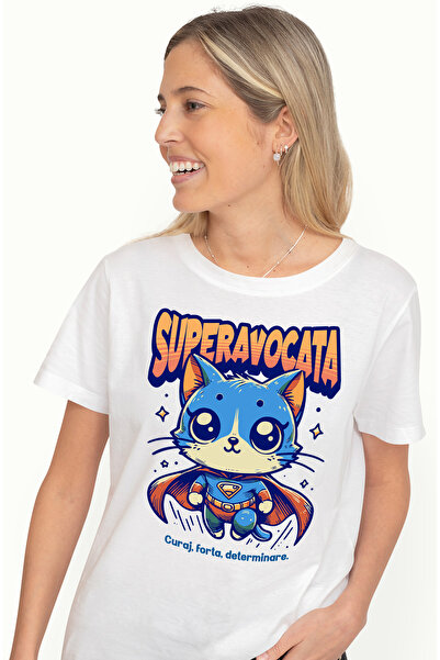 StoryGift Romania Tricou Femei Super Avocata, Supererou, Pisica Zburand, Cu I...
