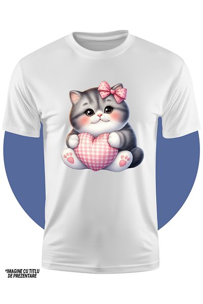 StoryGift Romania Tricou Copii Cu O Pisicuta Plinuta Care Tine O Inimioara In Brate, Ilustratie, Vesela, Fun