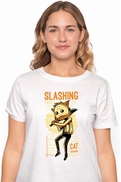 StoryGift Romania Women's T-Shirt With Orange Cat Costumed With Mask And Baseball Bat, Text I WHT_M,STG44566