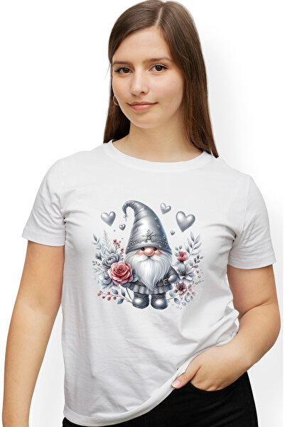 StoryGift Romania Tricou Femei Cu Un Pitic, Ilustratie, Inimi, Flori, Plante,...