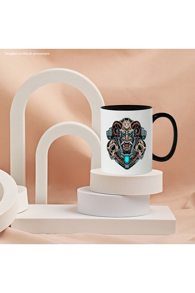 StoryGift Romania Mug With Demon, Horns, Mecha, Skulls, Robot, Sci Fi, Multicolor 330 ml, Ceramic, With ,STG