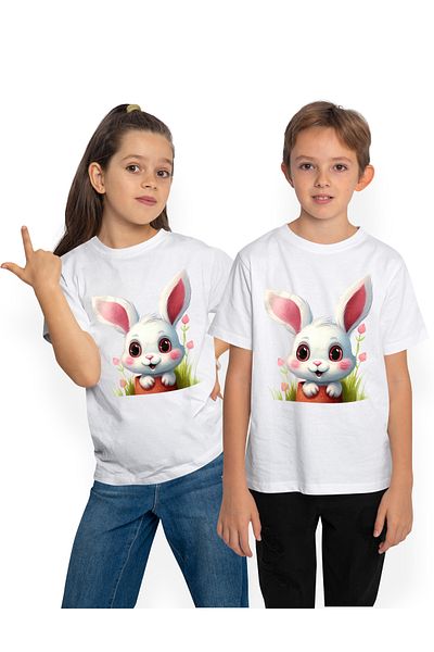 StoryGift Romania Tricou Copii Cu Un Iepuras Curios, Jucaus, Ilustratie, Floricele, Plante, In Natura, Aer C