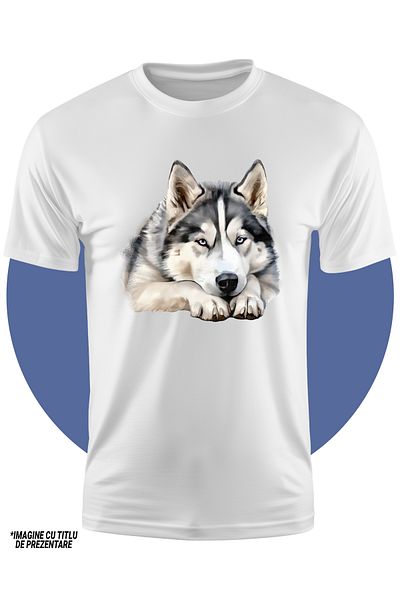 StoryGift Romania Tricou Copii Cu Un Caine Husky Care Sta Degeaba, Intins, Ilustratie, Lenevire, Pentru Iubi