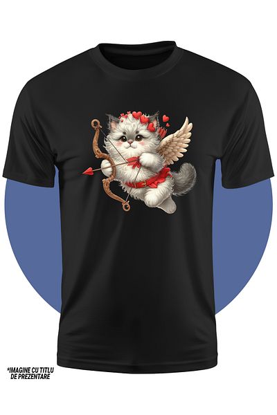 StoryGift Romania Tricou Copii Cu O Pisicuta Grasuta, Blanoasa, Cupidon, Ilustratie, Trage Cu Arcul, Aripi,