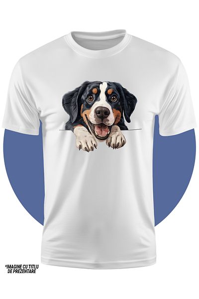 StoryGift Romania Children's T-shirt with a happy dog ​​that can't wait to play, illustration, trained, for