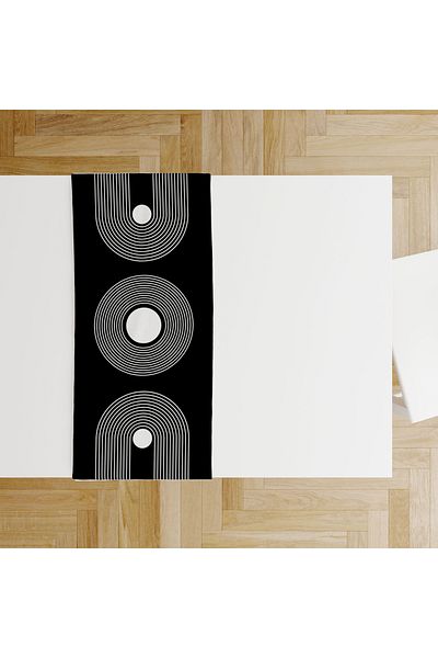 Hayal Dekoratif Black Background Modern Line Patterned Black and White Colored 45X100'Cm Decoration Runner Table Cloth