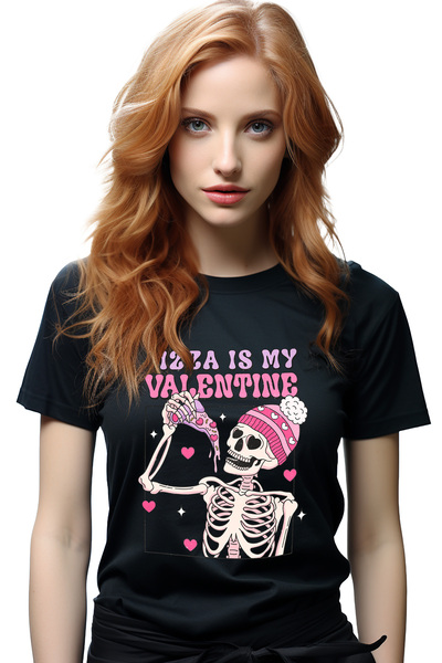 StoryGift Romania Tricou Femei Cu Un Schelet Care Tine O Felie De Pizza Cu Mesajul "pizza Is My Va Blk_l