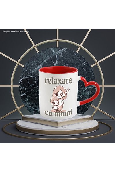 StoryGift Romania Relaxation mug with mommy, family, child, love, 330ml, Ceramic with Red Heart Handle, With, STG.