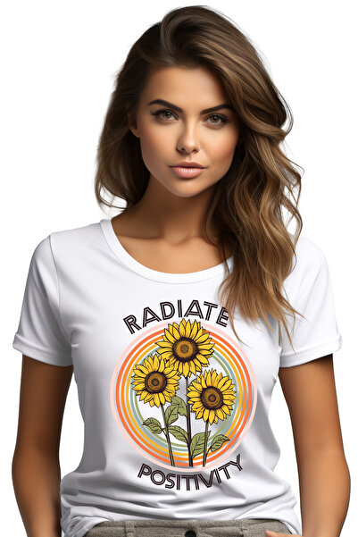 StoryGift Romania Tricou Femei Cu Mesajul "radiate Positivity", Ilustratie, P...