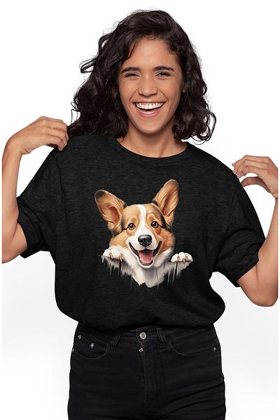StoryGift Romania Tricou Femei Cu Un Caine Din Rasa Corgi Care Sta Atarnat Pe Gard, Ilustratie, Vr Blk_l
