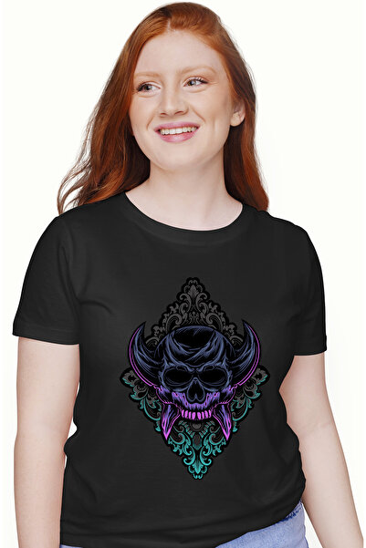 StoryGift Romania Tricou Femei Cu Craniu, Romb, Demon, Coarne, Multicolor Cu Imprimeu Pe Fata, 10 Blk_m