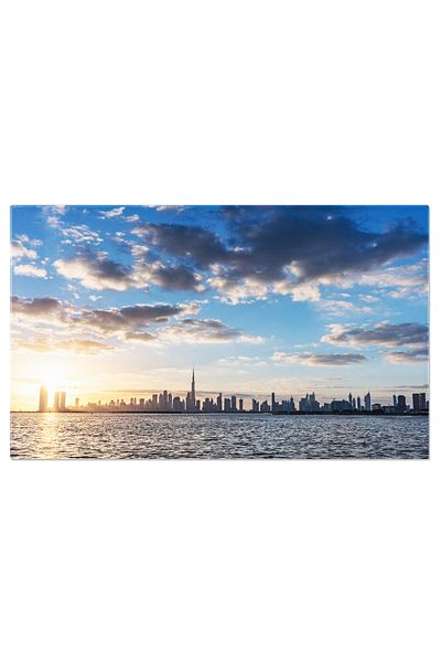 StoryGift Romania Tablou Canvas 120 X 80cm Silueta Moderna A Orasului Dubai La Apus, Cu Burj Khalifa Peisaj Urba Stg