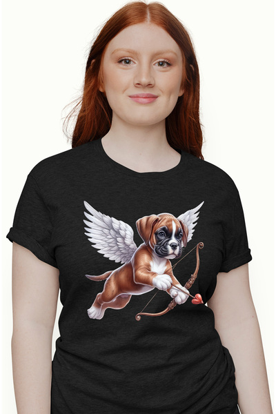 StoryGift Romania Tricou Femei Cu Un Catelus Timid Cupidon, Ilustratie, Aripi...