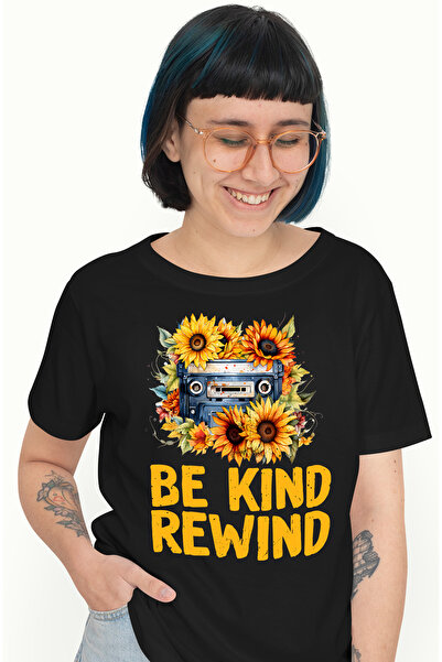 StoryGift Romania Tricou Femei Cu Mesajul "be Kind, Rewind", Ilustratie, Stil...