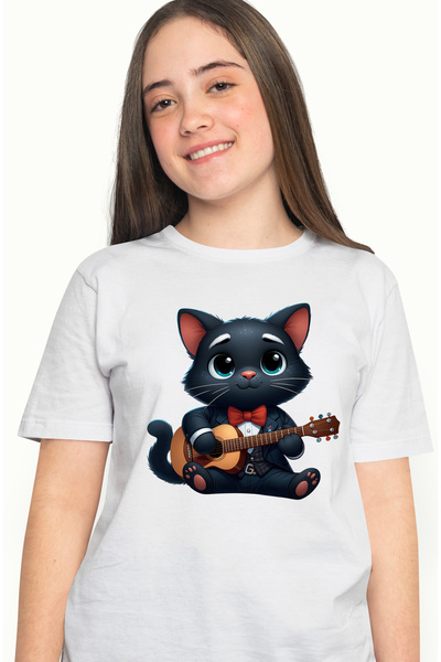 StoryGift Romania Tricou Femei Cu O Pisica Neagra Care Canta La Chitara, Muzi...