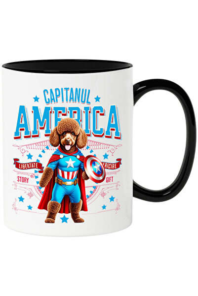 StoryGift Romania Cana Cu Pudel / Poodle Caine In Costum De Capitan America C...