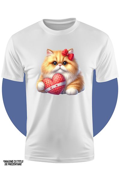 StoryGift Romania Children's T-shirt with an orange kitten, illustration, holding a heart, bow, for lover