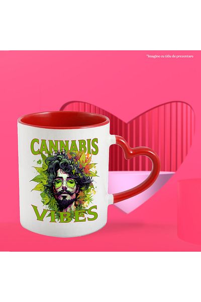 StoryGift Romania Mug with the message "Cannabis vibes", hippie style, culture, illustration, green, sim, With,STG.