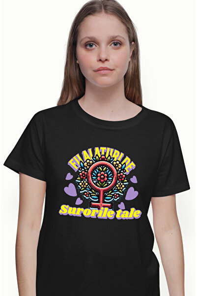 StoryGift Romania Tricou Femei Flori Colorate Familie Alaturi-de-surori Cu Im...