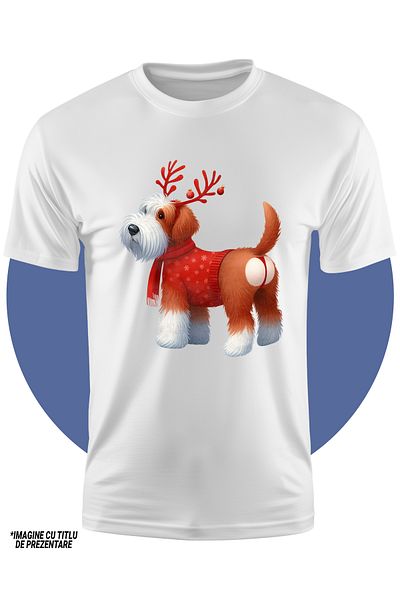StoryGift Romania Tricou Copii Cu Un Caine Care Are Niste Coarne De Ren, Ilustratie, Frig, Imbracat Gros, Ia