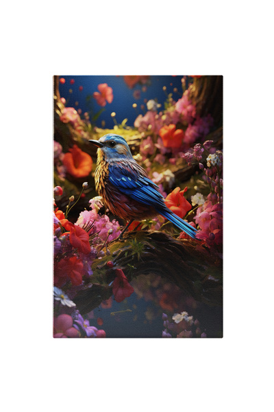 StoryGift Romania Tablou Canvas: Pasăre Albastră Și Flori- Natură Pictura Dig...