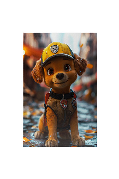 StoryGift Romania Tablou Canvas: Cățelul Animat Cu Haine Și Șapcă Garda Orașului Pe Timpuri Tomnatice Pictura Dig