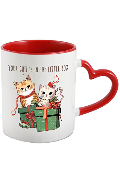 StoryGift Romania Cana cu 2 pisici cu mesajul "Your gift is in the little box", Craciun fericit, i, Cu Maner Inim