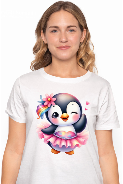 StoryGift Romania Tricou Femei Cu Un Pinguin Vesel, Ilustratie, Fustita, Roz,...