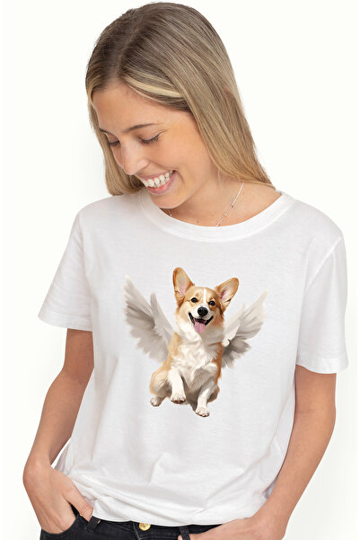 StoryGift Romania Tricou Femei Cu Un Catel Vesel Cu Aripi Albe, Ilustratie, L...