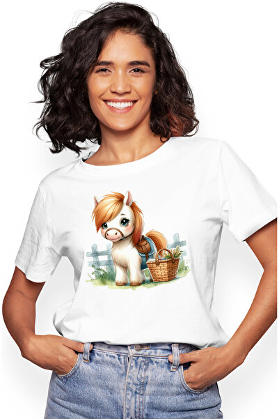 StoryGift Romania Tricou Femei Cu Un Ponei, Ilustratie, Cosulet, Verdeata, Pl...