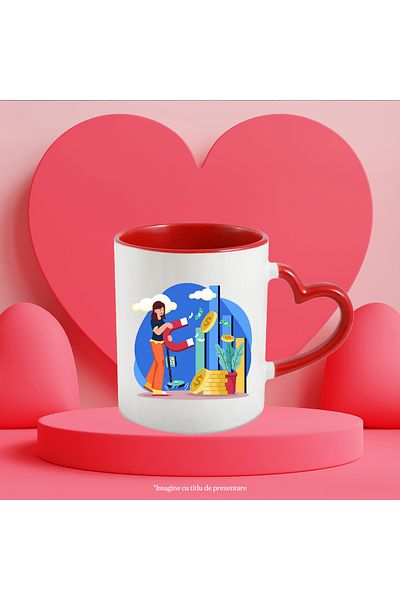 StoryGift Romania Cana Cu Magnet, Cer, Bani, Monede, Metal, Multicolor 330 Ml, Ceramica Cu Maner I, Cu Maner Inim Stg
