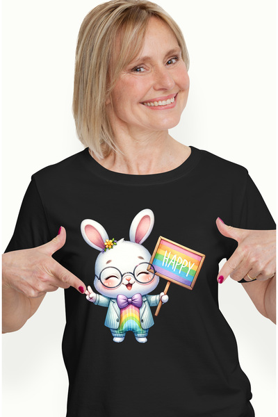 StoryGift Romania Tricou Femei Cu Un Iepure Fericit, Ilustratie, Sacou, Funda...