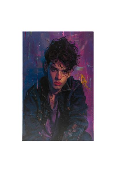 StoryGift Romania Canvas Painting: Digital Portrait Boy With Blue Eyes And Big Lips With Jeans Jacket Next To The